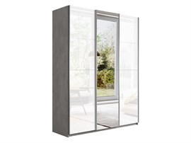 Шкаф-купе Милан 2100/2300/570 (Белое стекло/Зеркало/Белое стекло) 2445